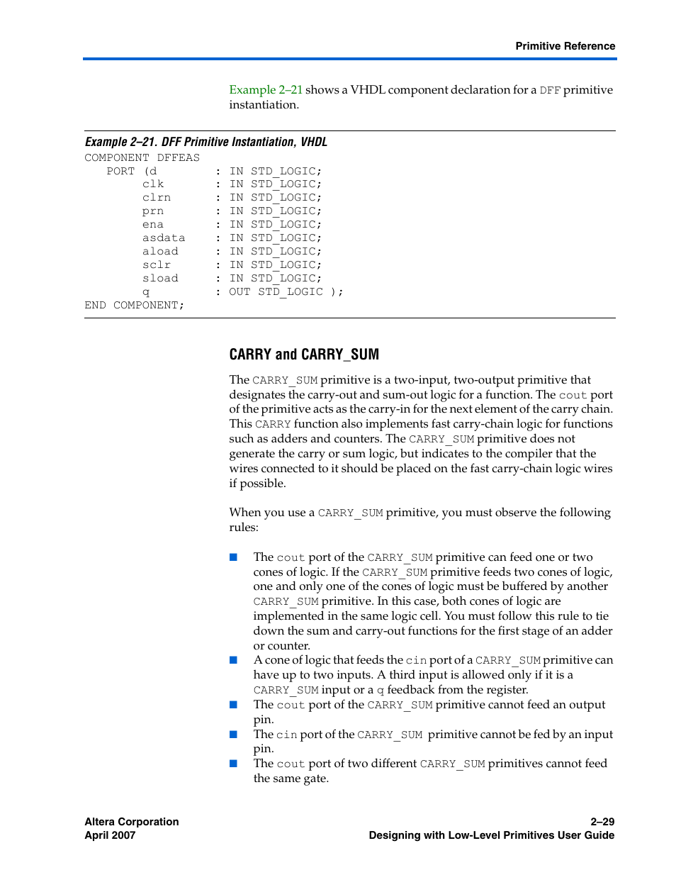 Carry and carry_sum | Altera Designing With Low-Level Primitives User Manual | Page 51 / 56