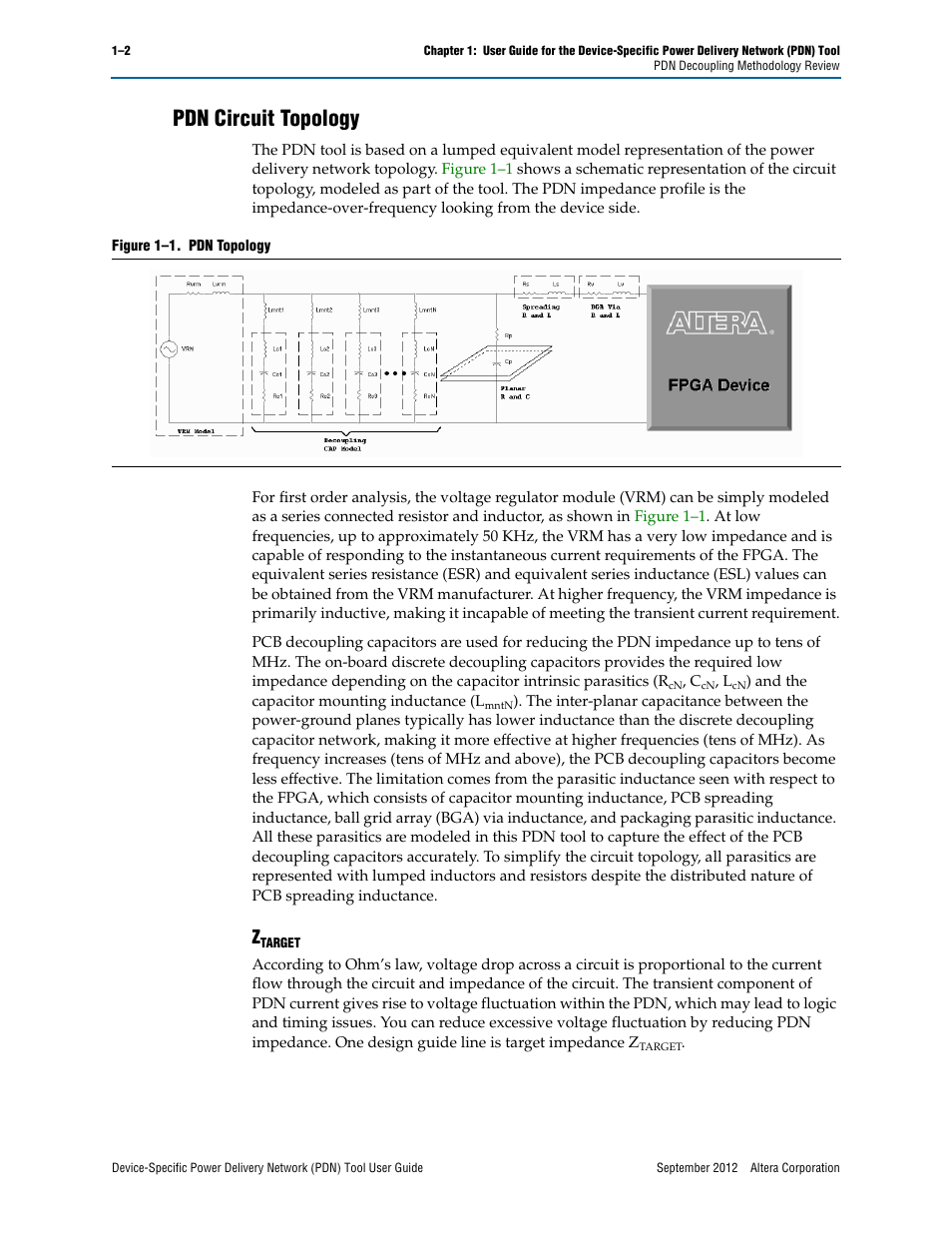 Pdn circuit topology, Ztarget, Pdn circuit topology –2 | Altera Device-Specific Power Delivery Network User Manual | Page 6 / 32