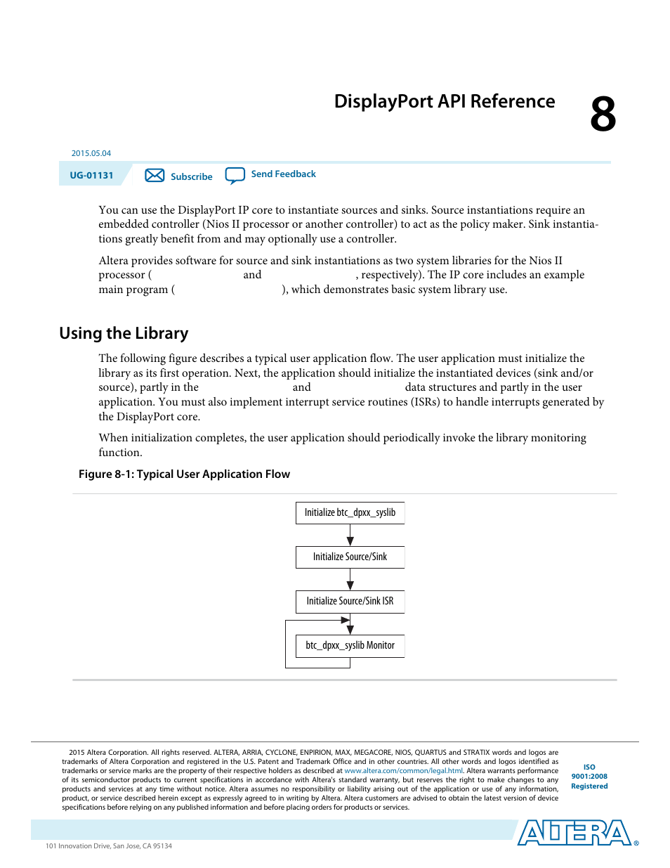 Displayport api reference, Using the library, Displayport api reference -1 | Using the library -1 | Altera DisplayPort MegaCore Function User Manual | Page 102 / 195