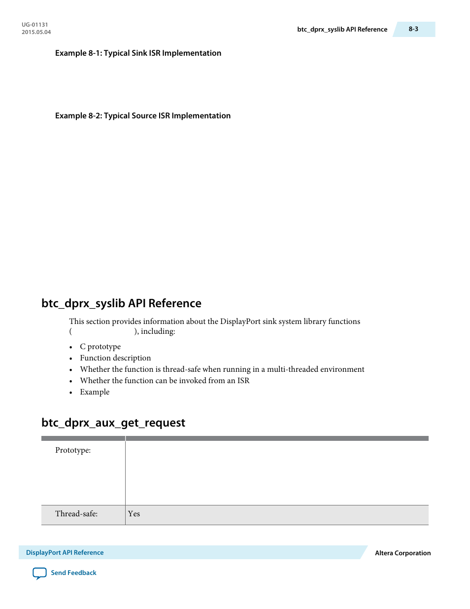 Btc_dprx_syslib api reference, Btc_dprx_aux_get_request, Btc_dprx_syslib api reference -3 | Btc_dprx_aux_get_request -3 | Altera DisplayPort MegaCore Function User Manual | Page 104 / 195