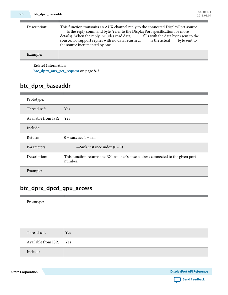 Btc_dprx_baseaddr, Btc_dprx_dpcd_gpu_access, Btc_dprx_baseaddr -6 | Btc_dprx_dpcd_gpu_access -6 | Altera DisplayPort MegaCore Function User Manual | Page 107 / 195