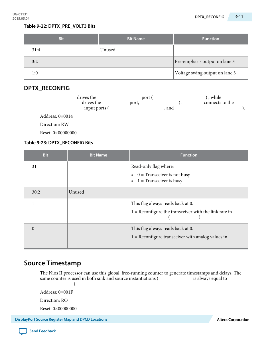 Dptx_reconfig, Source timestamp, Dptx_reconfig -11 | Source timestamp -11 | Altera DisplayPort MegaCore Function User Manual | Page 132 / 195