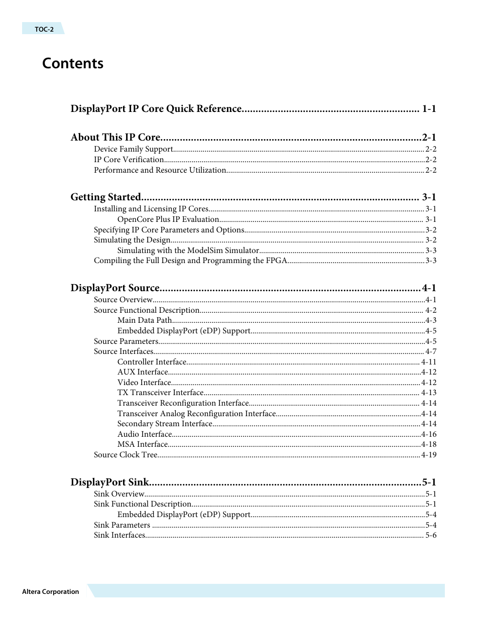 Altera DisplayPort MegaCore Function User Manual | Page 2 / 195