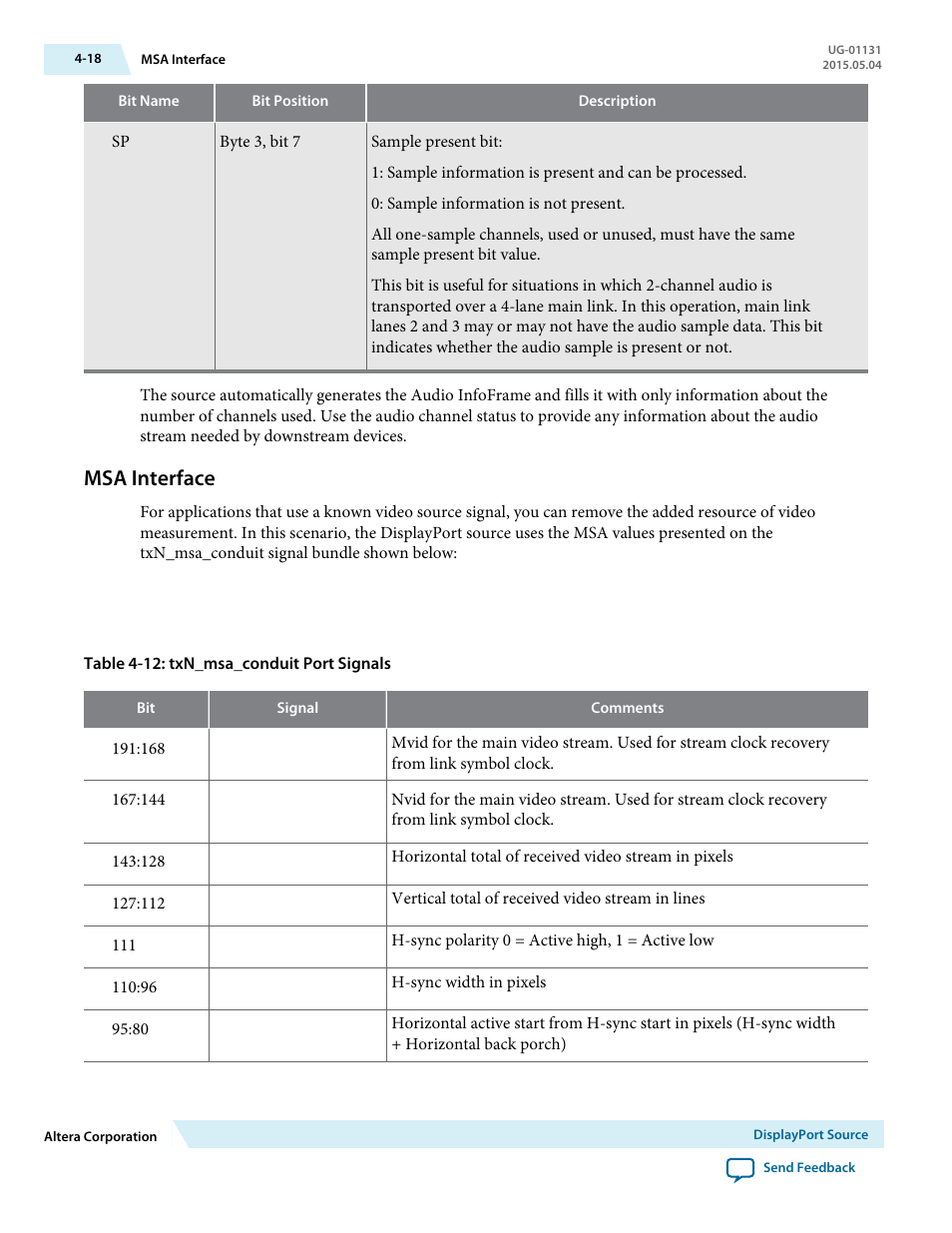 Msa interface, Msa interface -18 | Altera DisplayPort MegaCore Function User Manual | Page 34 / 195