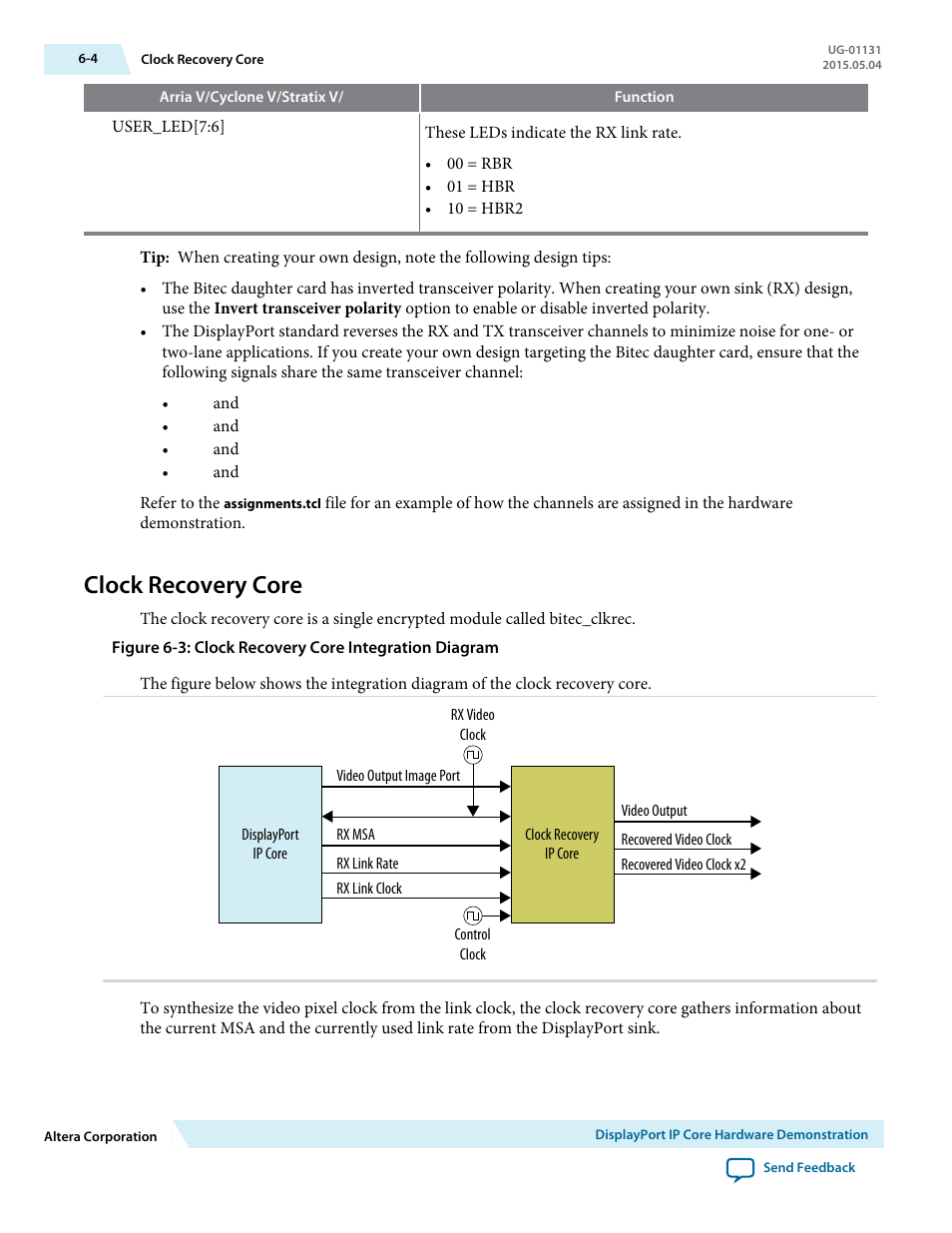 Clock recovery core, Clock recovery core -4 | Altera DisplayPort MegaCore Function User Manual | Page 65 / 195