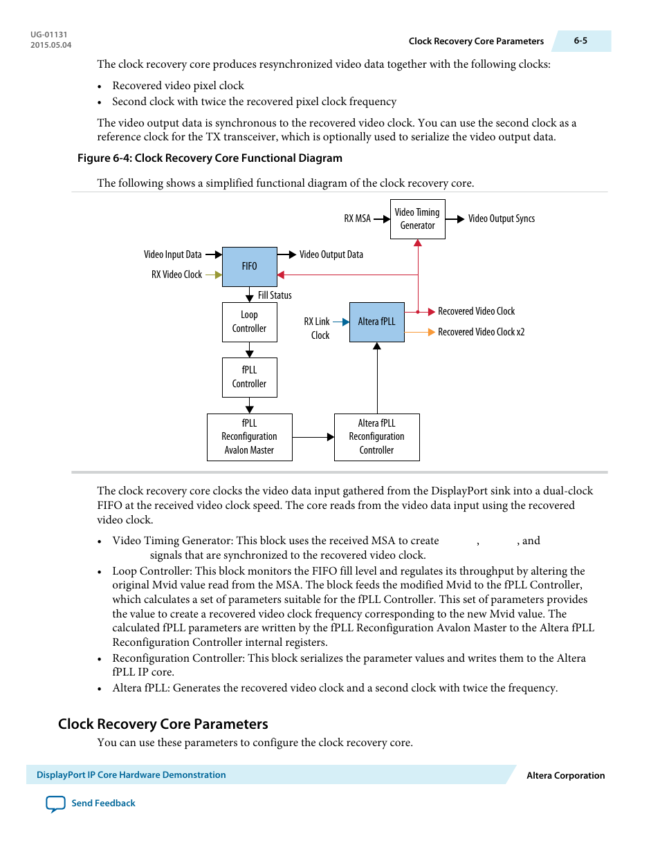 Clock recovery core parameters, Clock recovery core parameters -5 | Altera DisplayPort MegaCore Function User Manual | Page 66 / 195