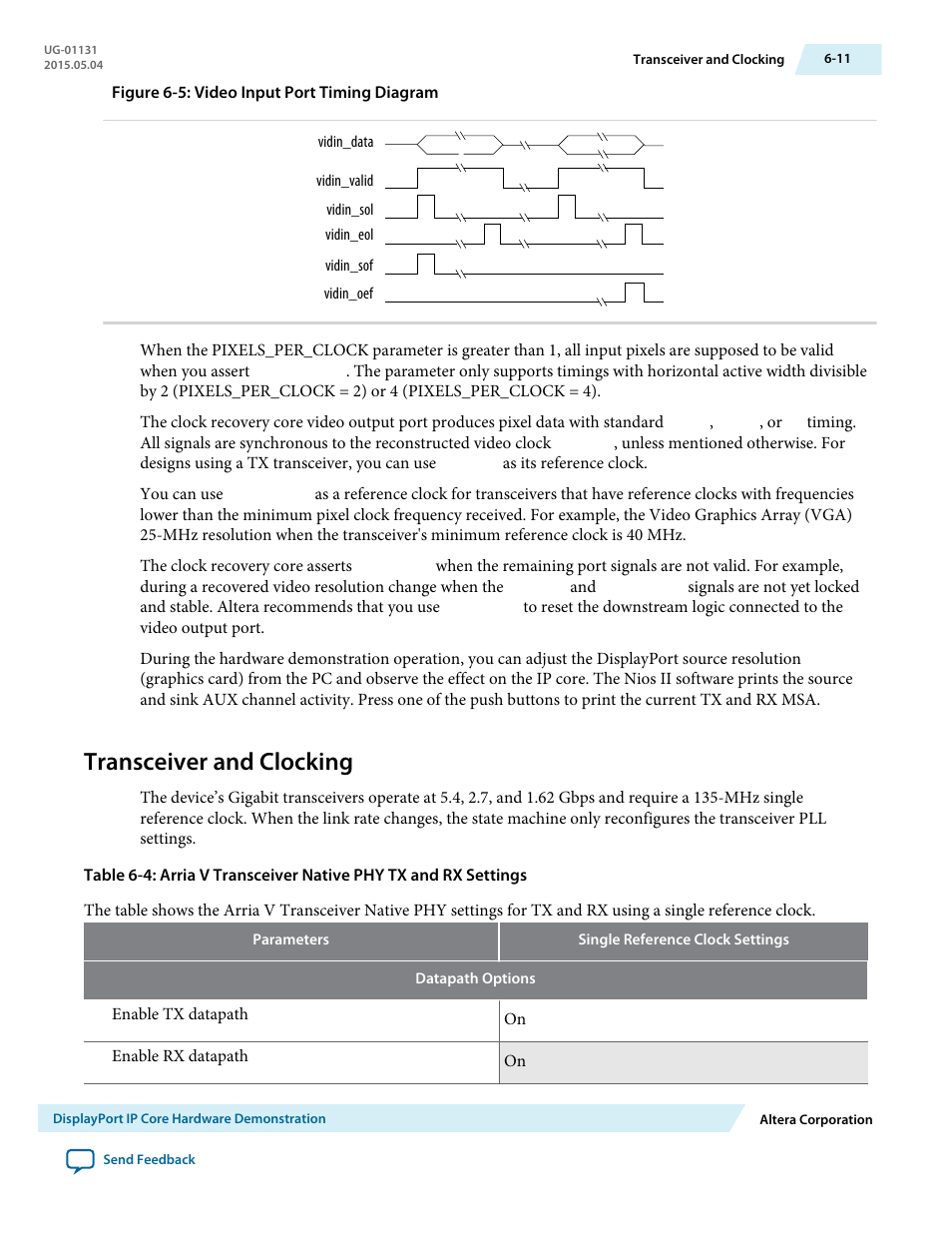 Transceiver and clocking, Transceiver and clocking -11 | Altera DisplayPort MegaCore Function User Manual | Page 72 / 195