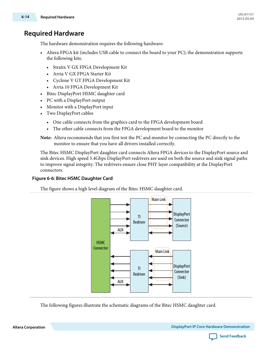 Required hardware, Required hardware -14 | Altera DisplayPort MegaCore Function User Manual | Page 75 / 195