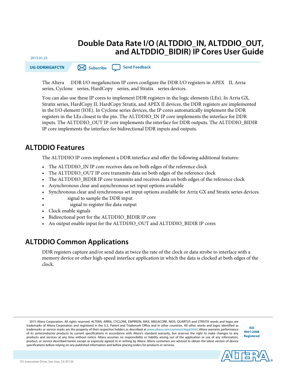 Altera Double Data Rate I/O User Manual | 22 pages