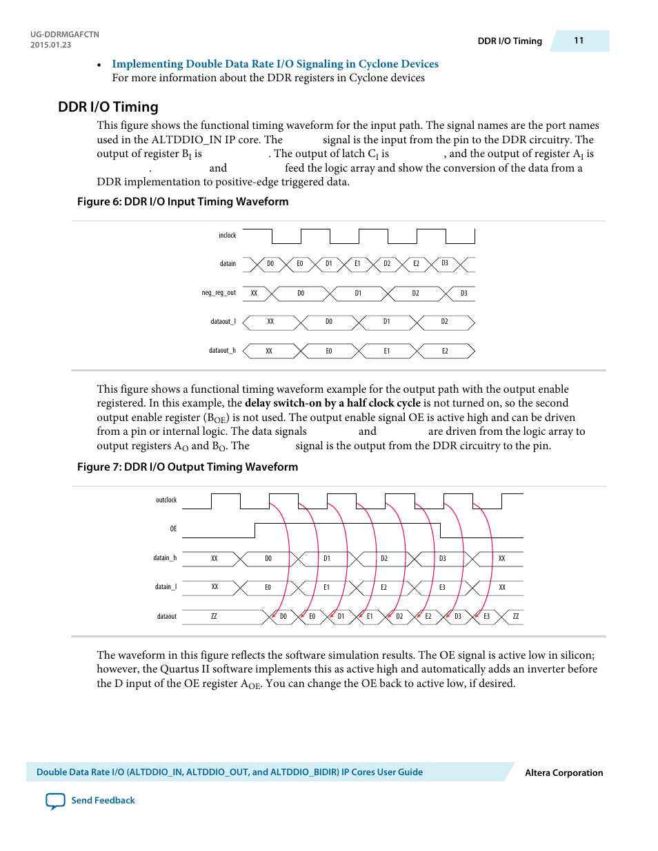 Ddr i/o timing, The output of latch c, And the output of register a | And b | Altera Double Data Rate I/O User Manual | Page 11 / 22