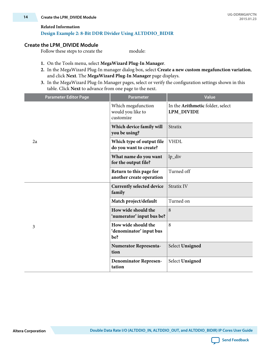 Create the lpm_divide module | Altera Double Data Rate I/O User Manual | Page 14 / 22