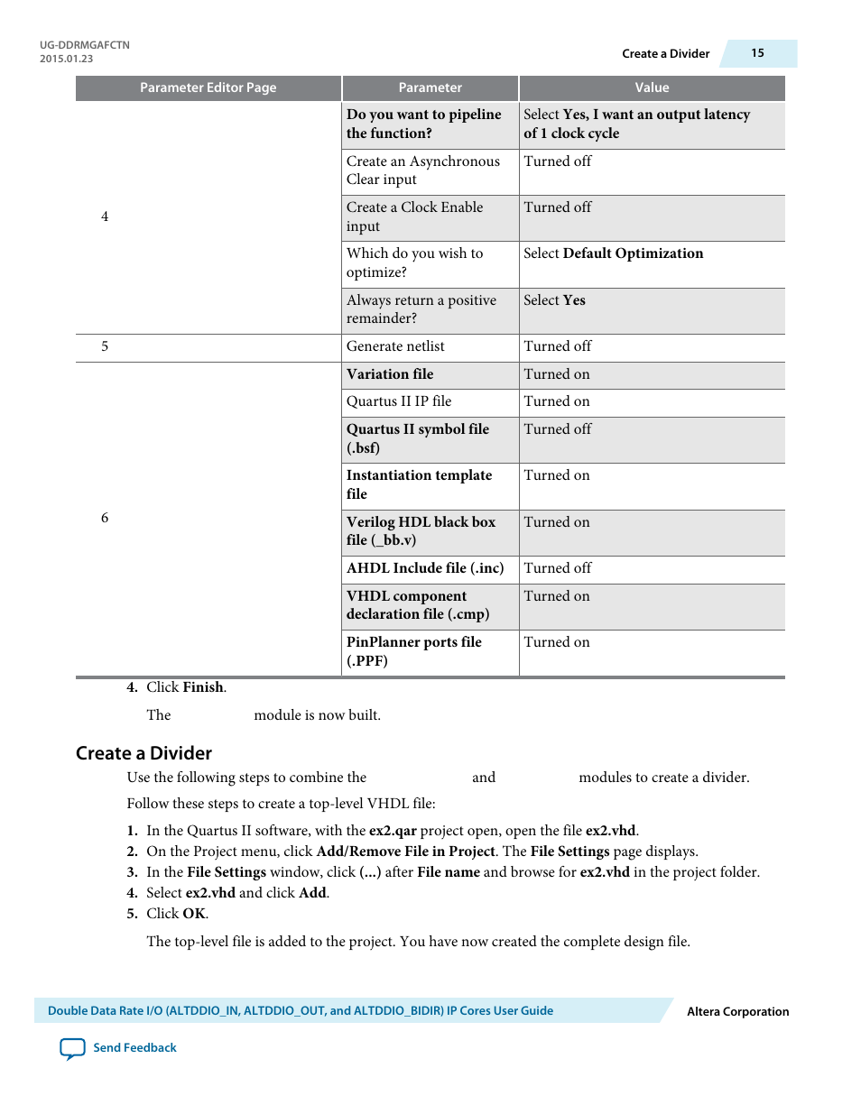 Create a divider | Altera Double Data Rate I/O User Manual | Page 15 / 22