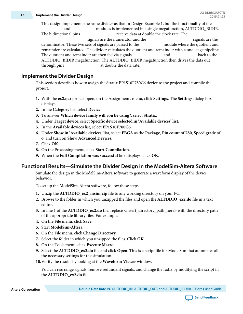 Implement the divider design | Altera Double Data Rate I/O User Manual | Page 16 / 22