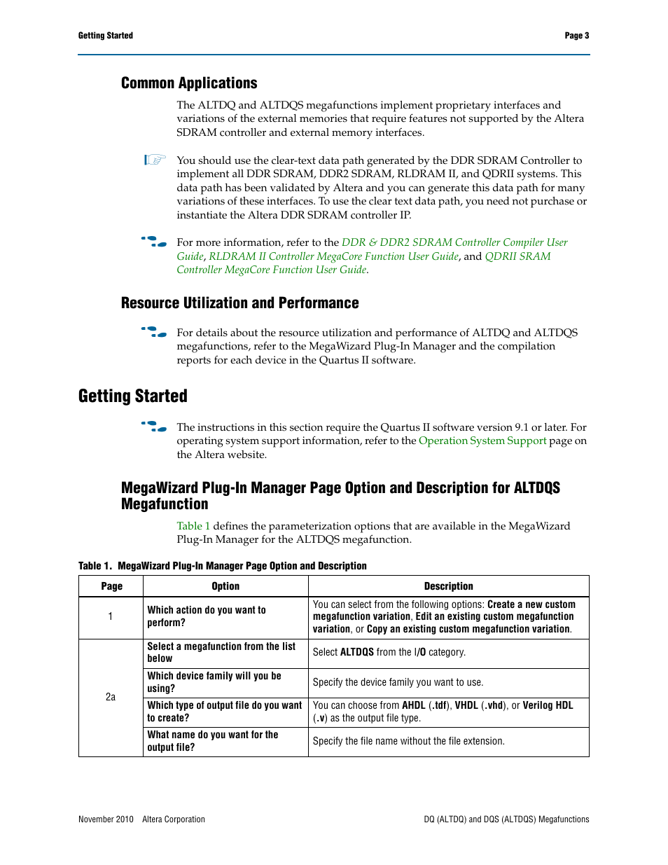 Common applications, Resource utilization and performance, Getting started | Altera DQ (ALTDQ) User Manual | Page 3 / 31