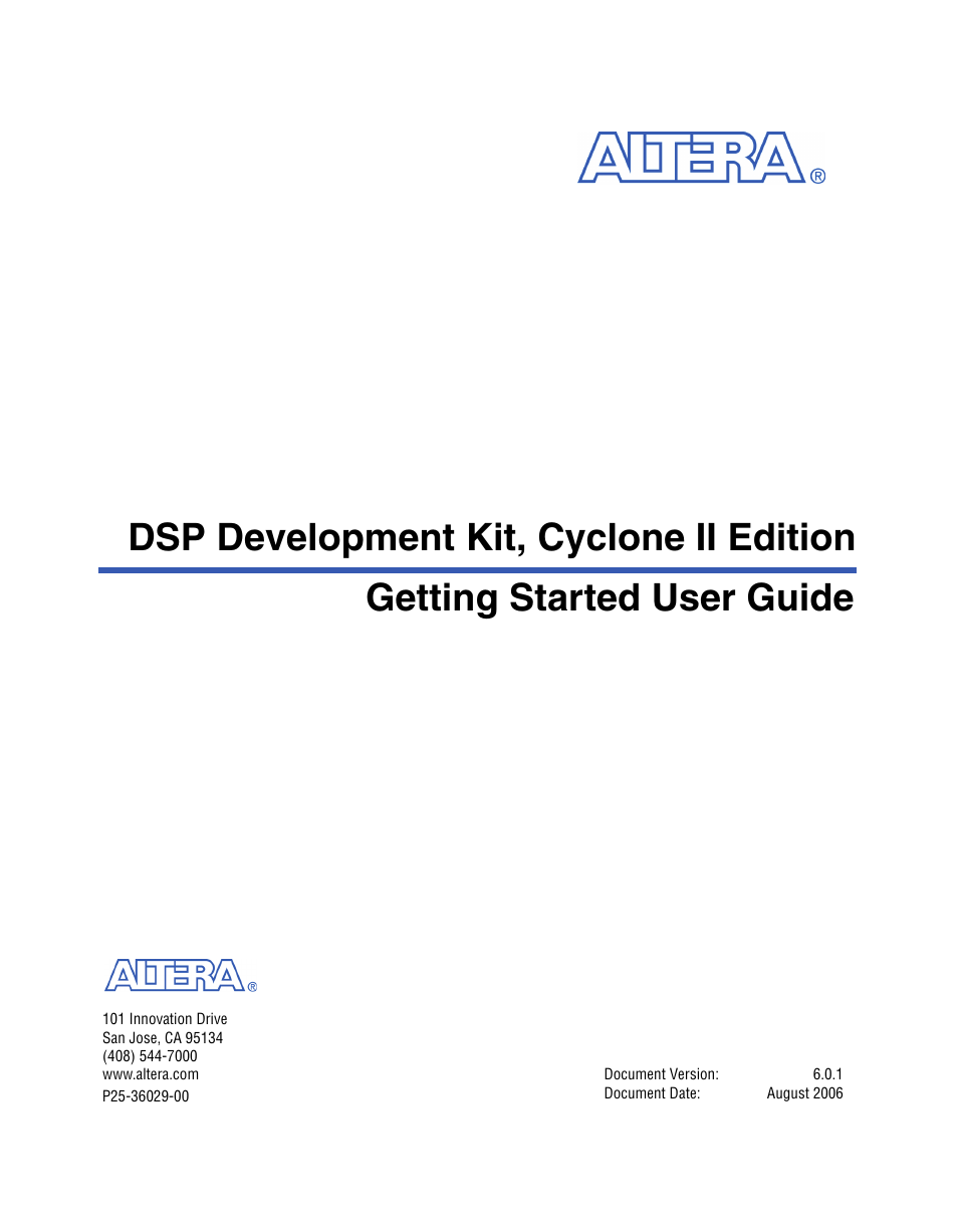 Altera DSP Development Kit, Cyclone II Edition Getting Started User Manual | 32 pages
