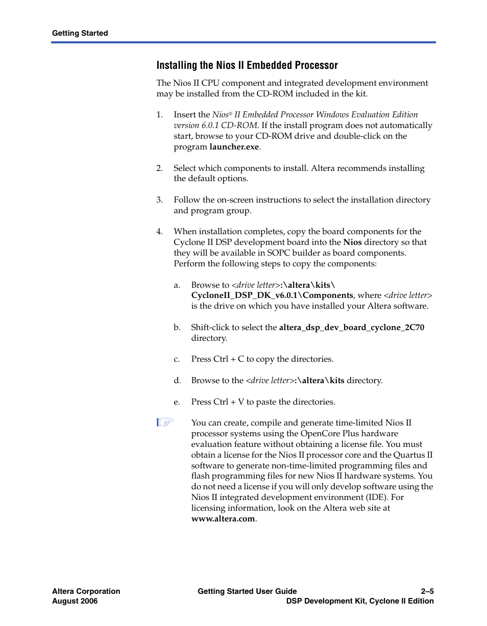 Installing the nios ii embedded processor | Altera DSP Development Kit, Cyclone II Edition Getting Started User Manual | Page 15 / 32