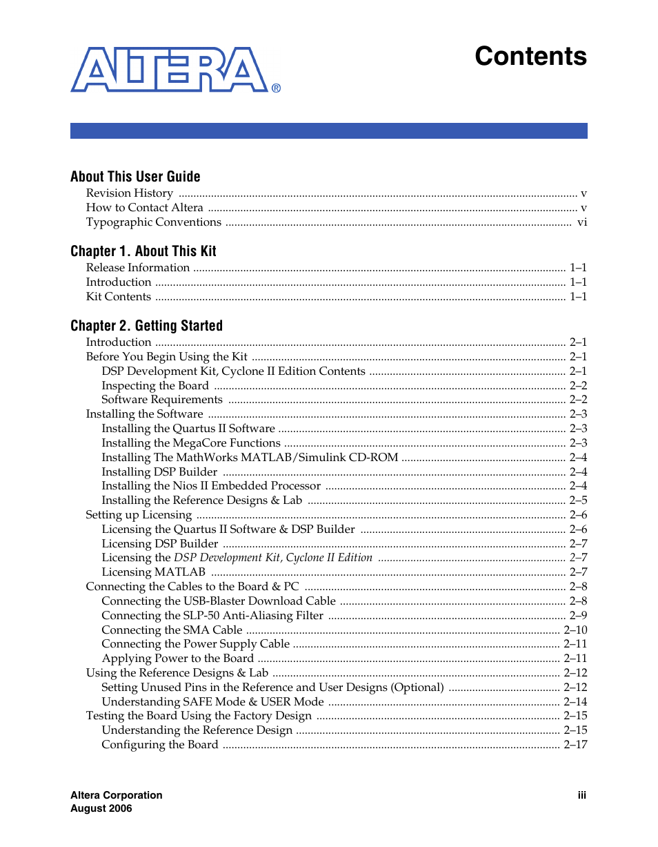 Altera DSP Development Kit, Cyclone II Edition Getting Started User Manual | Page 3 / 32