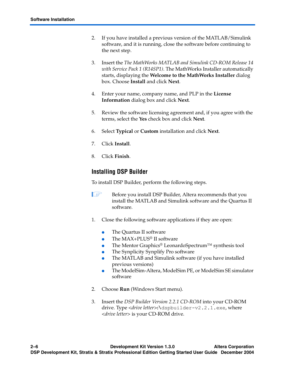 Installing dsp builder | Altera DSP Development Kit, Stratix & Stratix Professional Edition Getting Started User Manual | Page 18 / 26