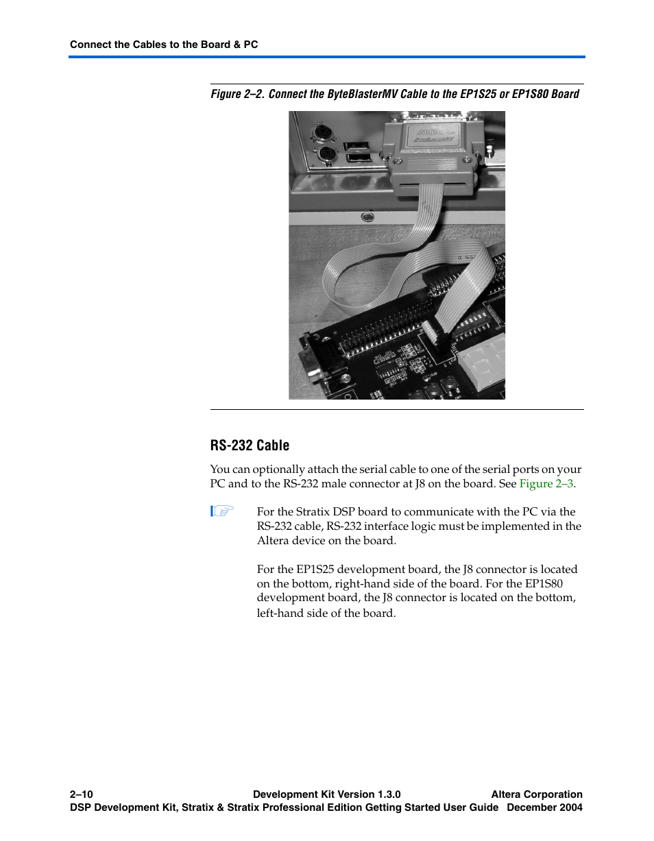 Rs-232 cable | Altera DSP Development Kit, Stratix & Stratix Professional Edition Getting Started User Manual | Page 22 / 26