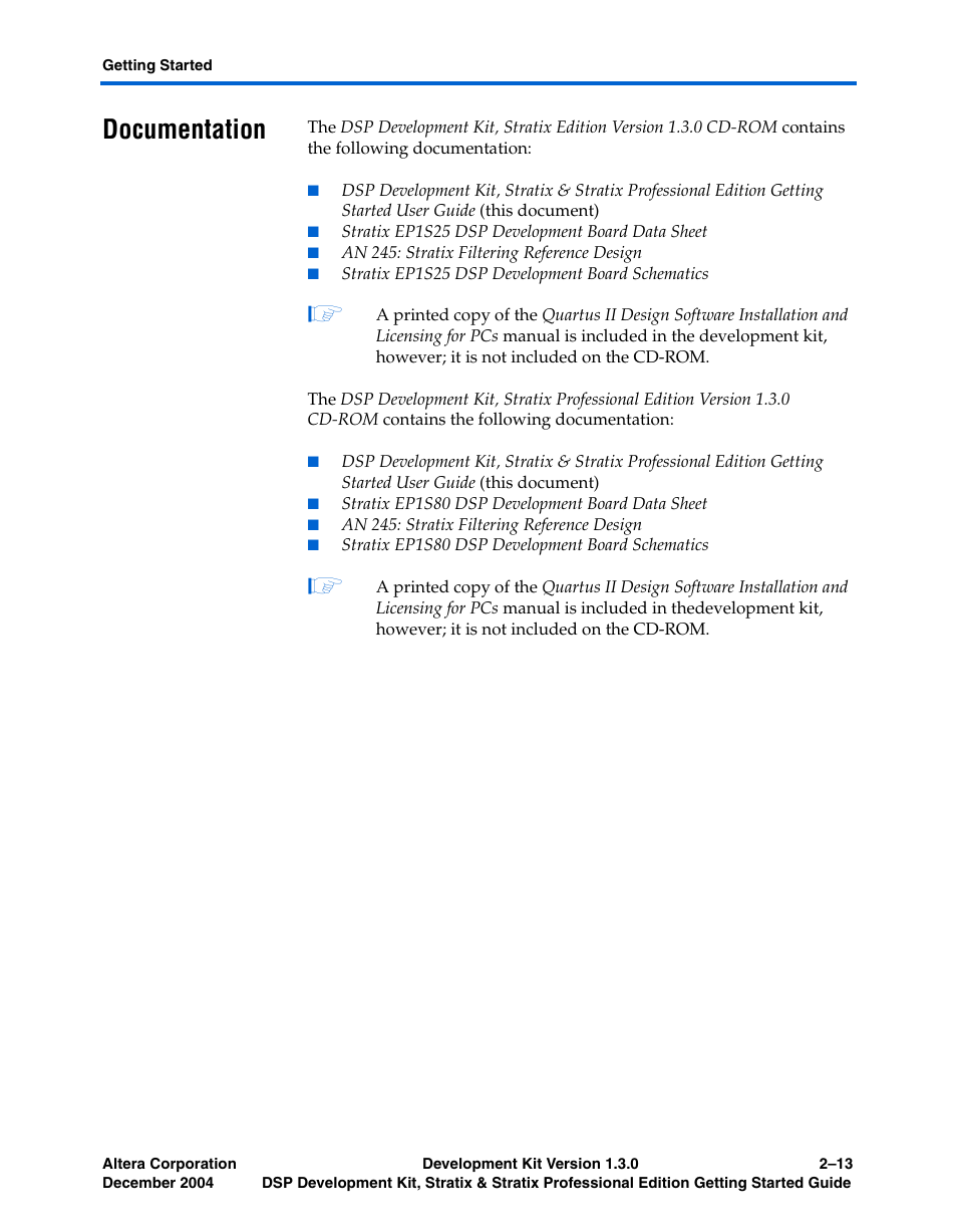 Documentation | Altera DSP Development Kit, Stratix & Stratix Professional Edition Getting Started User Manual | Page 25 / 26