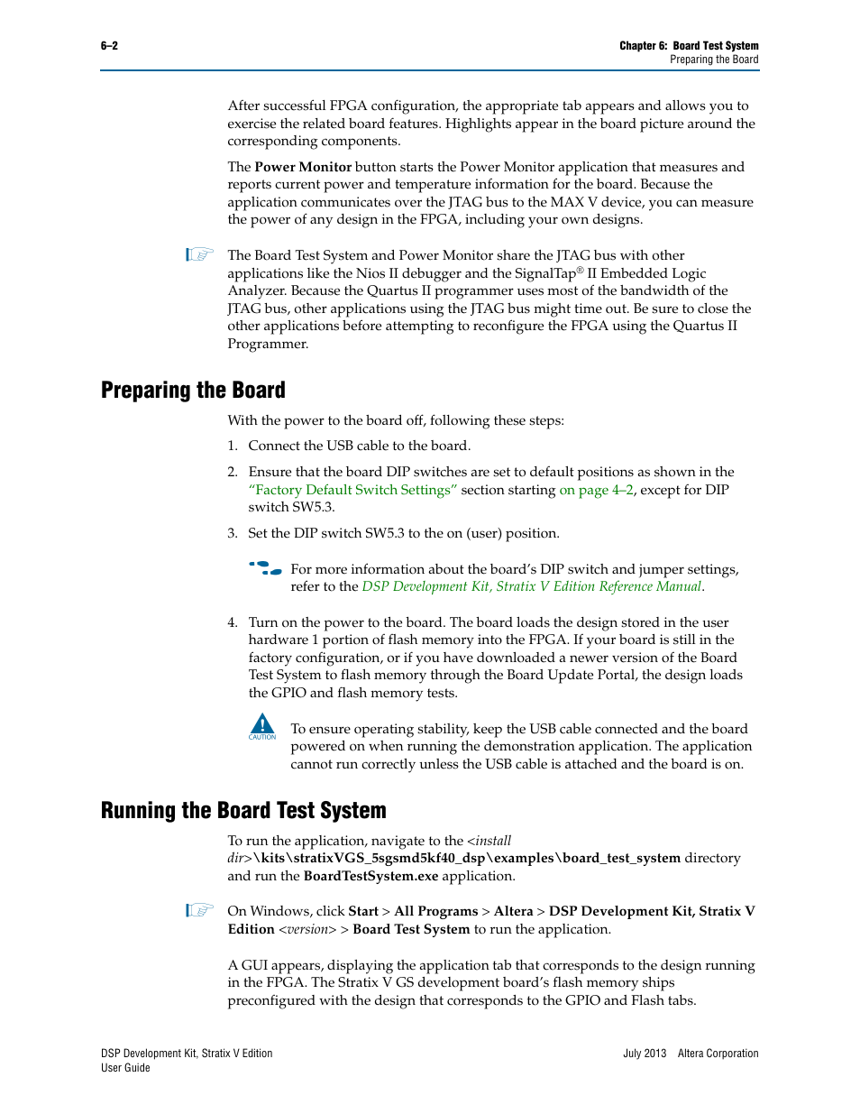 Preparing the board, Running the board test system | Altera DSP Development Kit, Stratix V Edition User Manual | Page 26 / 58