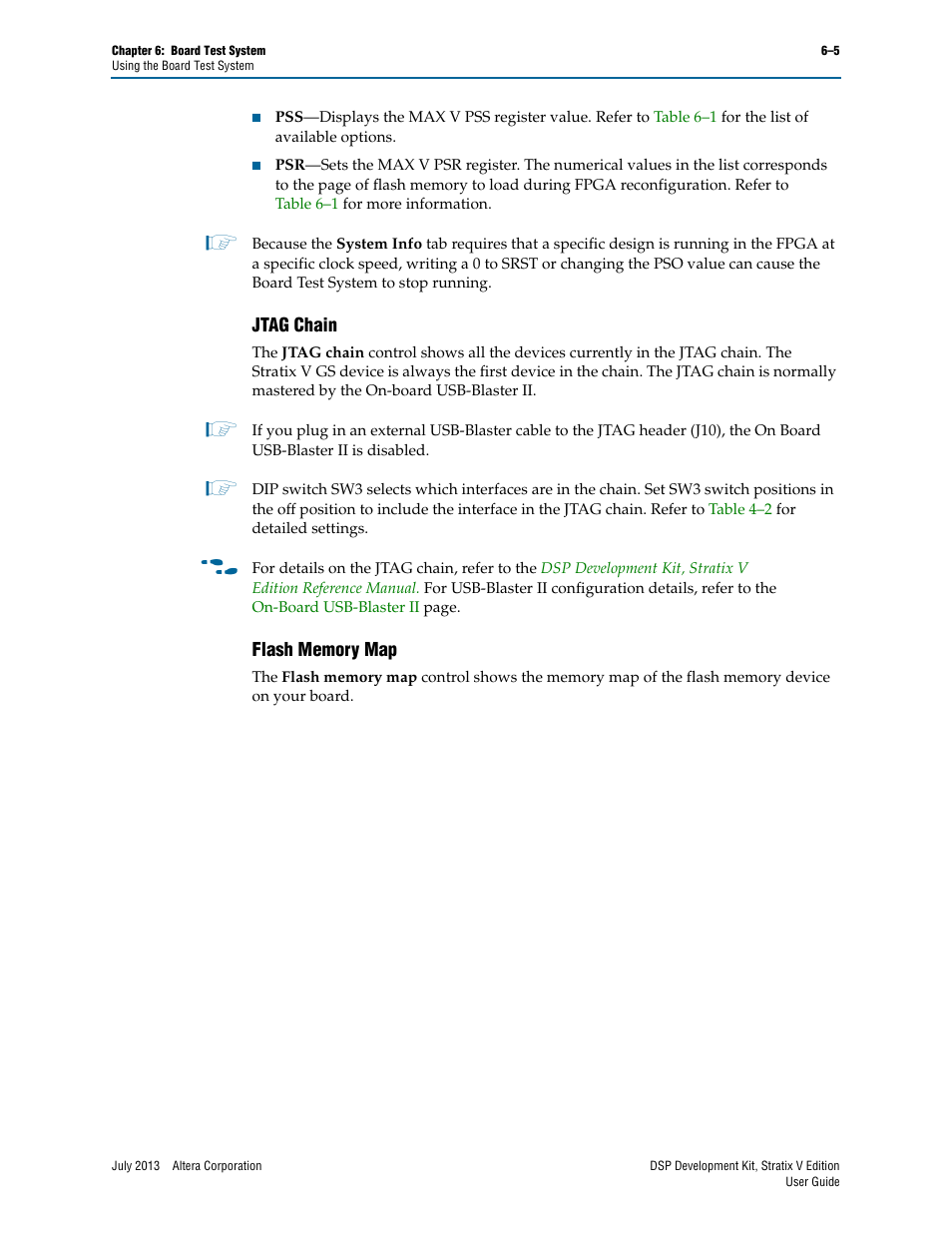 Jtag chain, Flash memory map, Jtag chain –5 flash memory map –5 | Altera DSP Development Kit, Stratix V Edition User Manual | Page 29 / 58