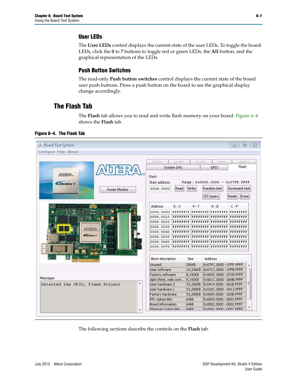 User leds, Push button switches, The flash tab | User leds –7 push button switches –7, The flash tab –7 | Altera DSP Development Kit, Stratix V Edition User Manual | Page 31 / 58