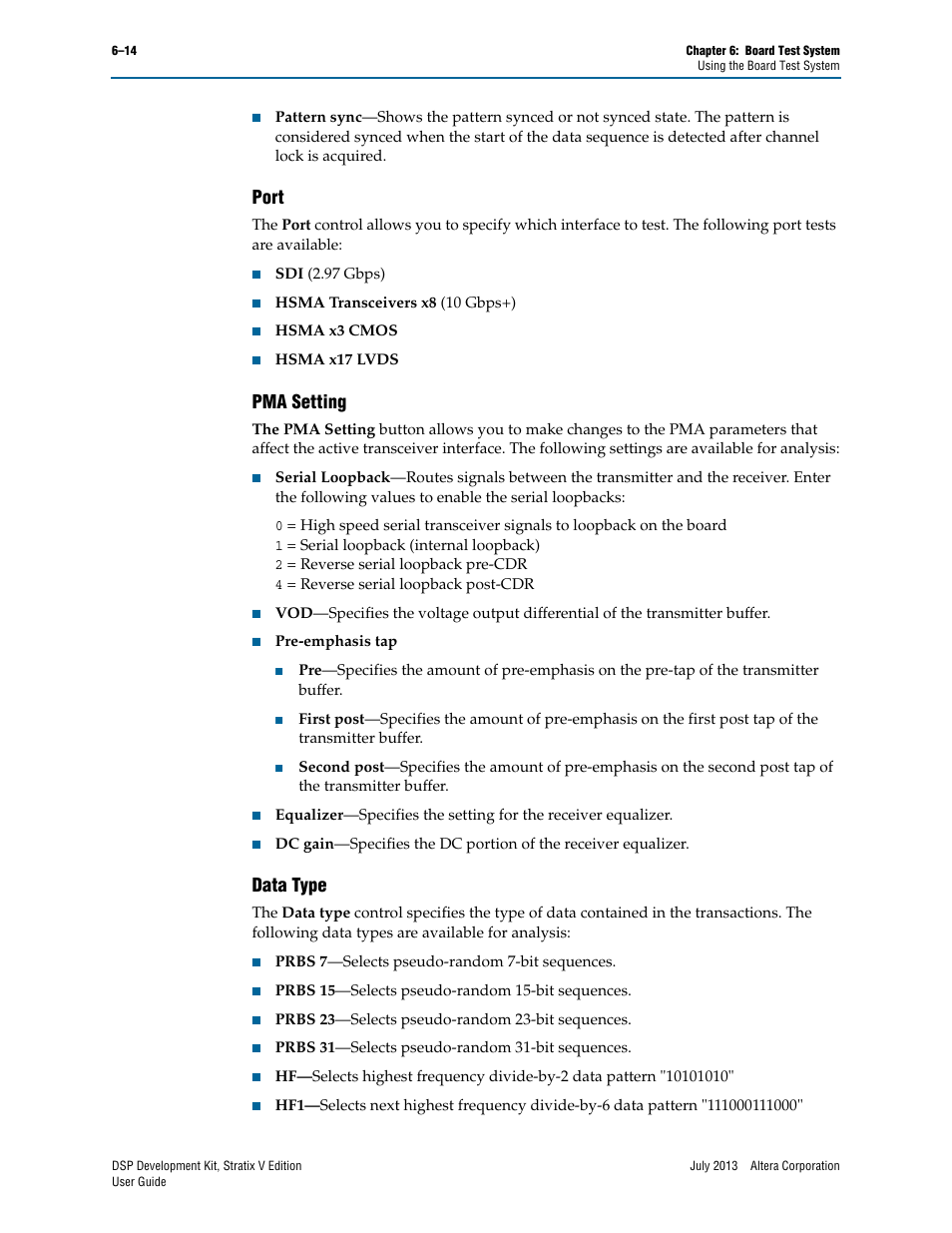 Port, Pma setting, Data type | Port –14 pma setting –14 data type –14 | Altera DSP Development Kit, Stratix V Edition User Manual | Page 38 / 58