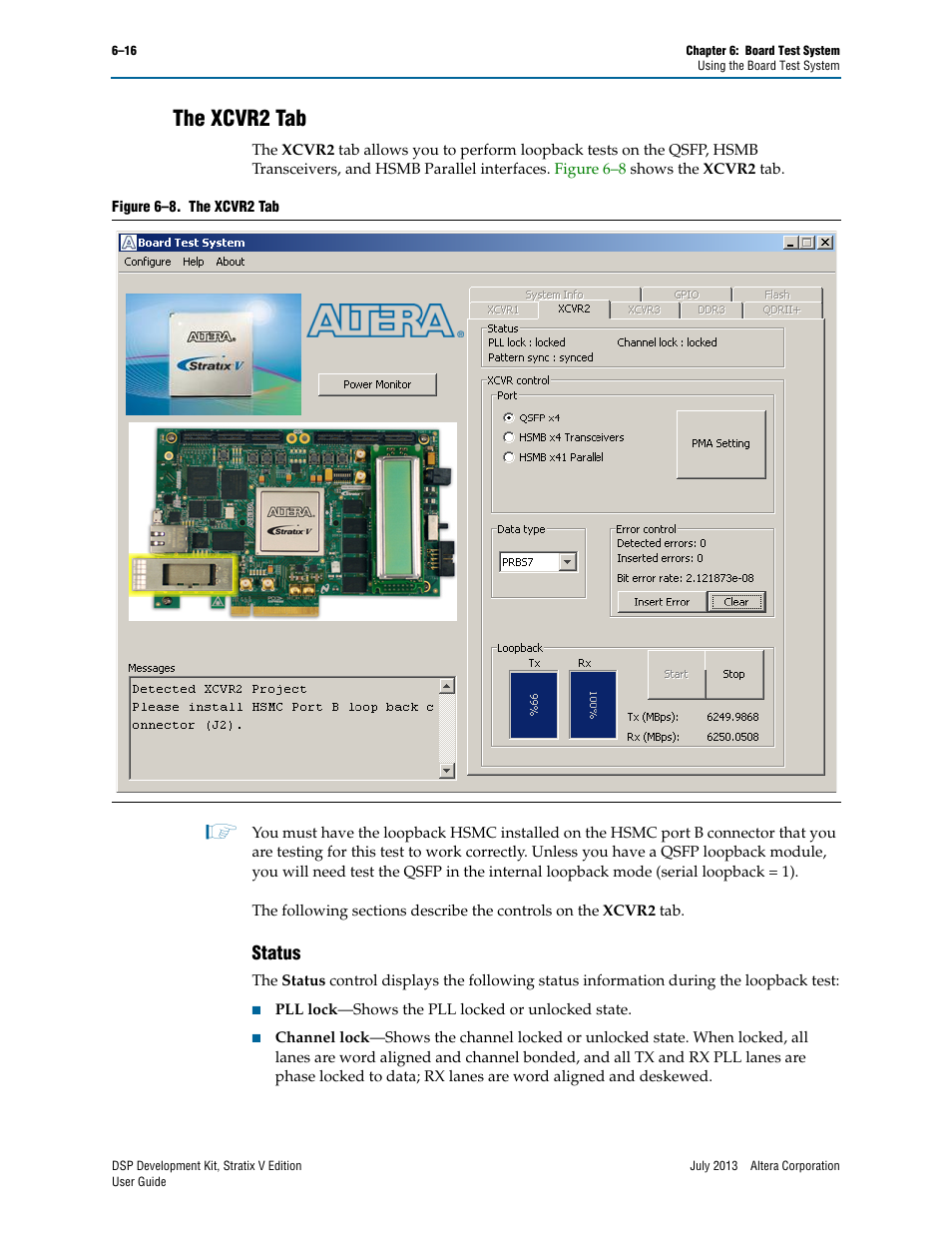 The xcvr2 tab, Status, The xcvr2 tab –16 | Status –16 | Altera DSP Development Kit, Stratix V Edition User Manual | Page 40 / 58