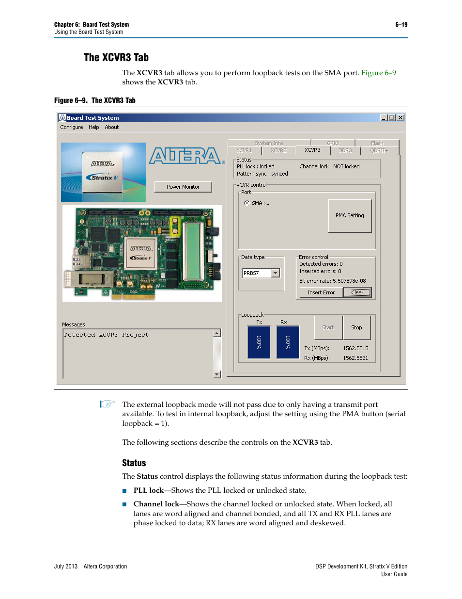 The xcvr3 tab, Status, The xcvr3 tab –19 | Status –19 | Altera DSP Development Kit, Stratix V Edition User Manual | Page 43 / 58