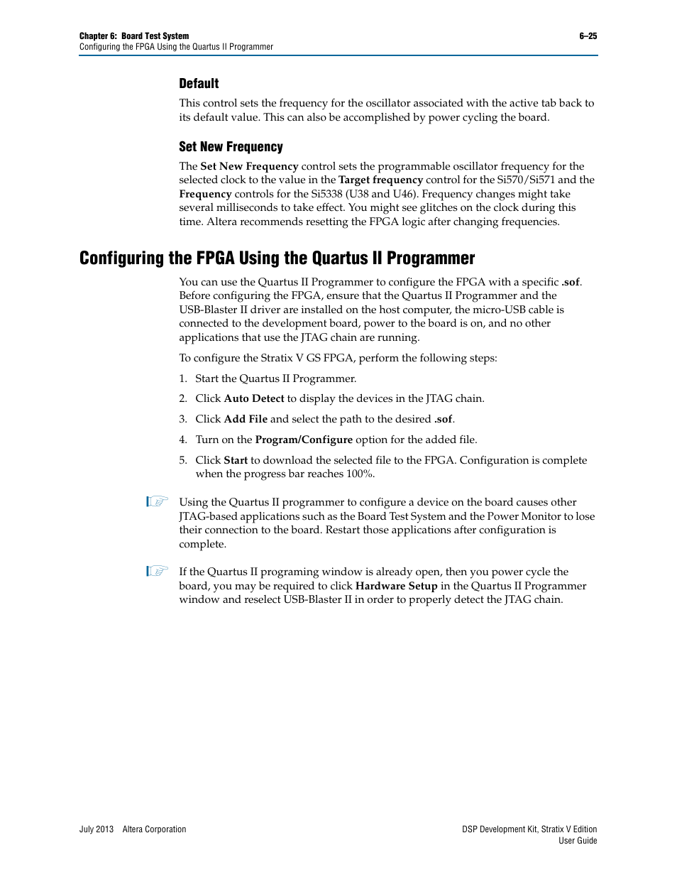 Default, Set new frequency, Default –25 | Set new frequency –25 | Altera DSP Development Kit, Stratix V Edition User Manual | Page 49 / 58