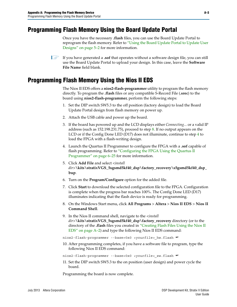 Programming flash memory using the nios ii eds | Altera DSP Development Kit, Stratix V Edition User Manual | Page 53 / 58