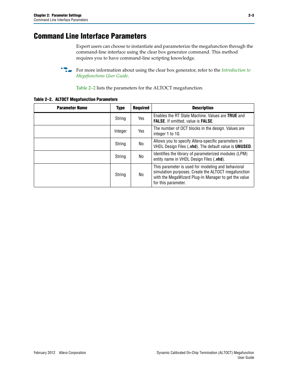 Command line interface parameters, Command line interface parameters –3 | Altera Dynamic Calibrated On-Chip Termination User Manual | Page 7 / 19