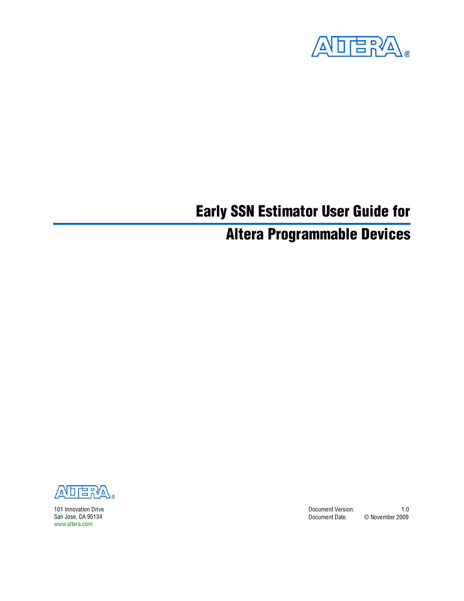 Altera Early SSN Estimator User Manual | 16 pages