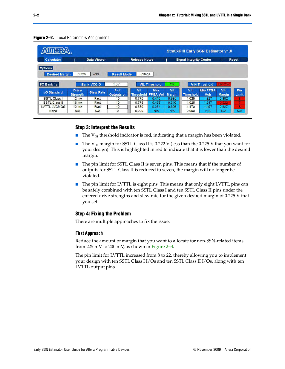Figure 2–2, Step 3: interpret the results, Step 4: fixing the problem | Altera Early SSN Estimator User Manual | Page 12 / 16