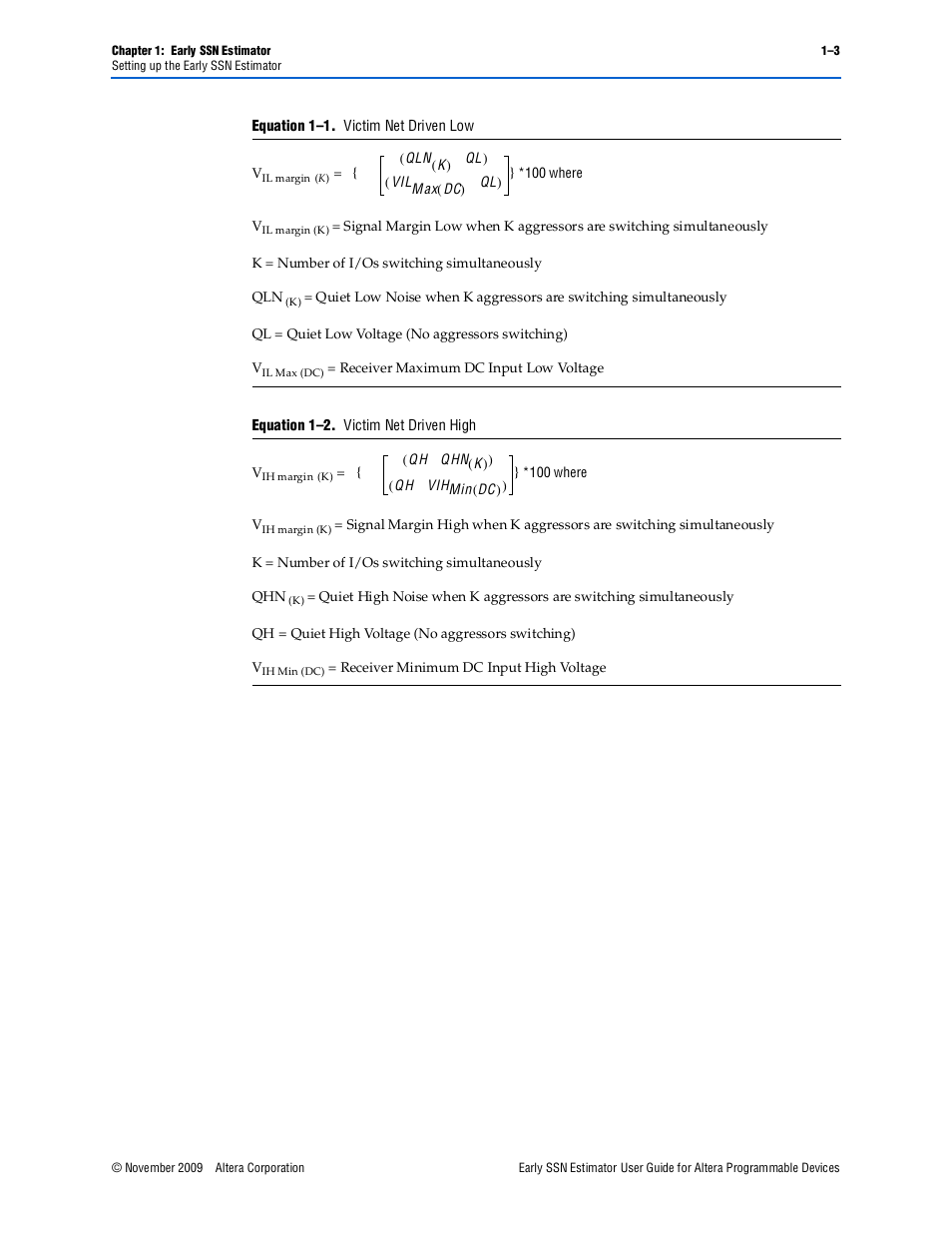 Equation 1–1, Equation 1–2 | Altera Early SSN Estimator User Manual | Page 7 / 16