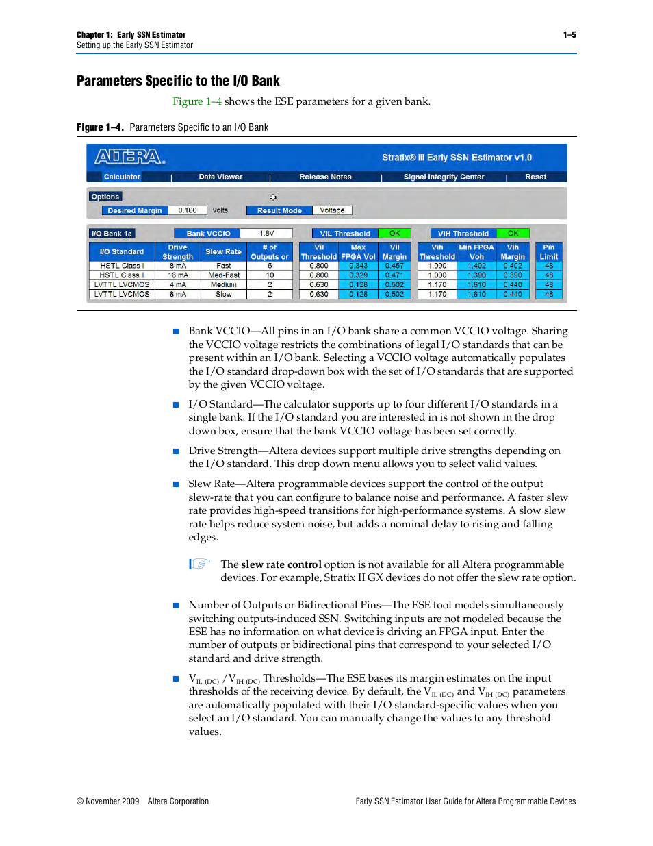 Parameters specific to the i/o bank, Parameters specific to the i/o bank –5 | Altera Early SSN Estimator User Manual | Page 9 / 16