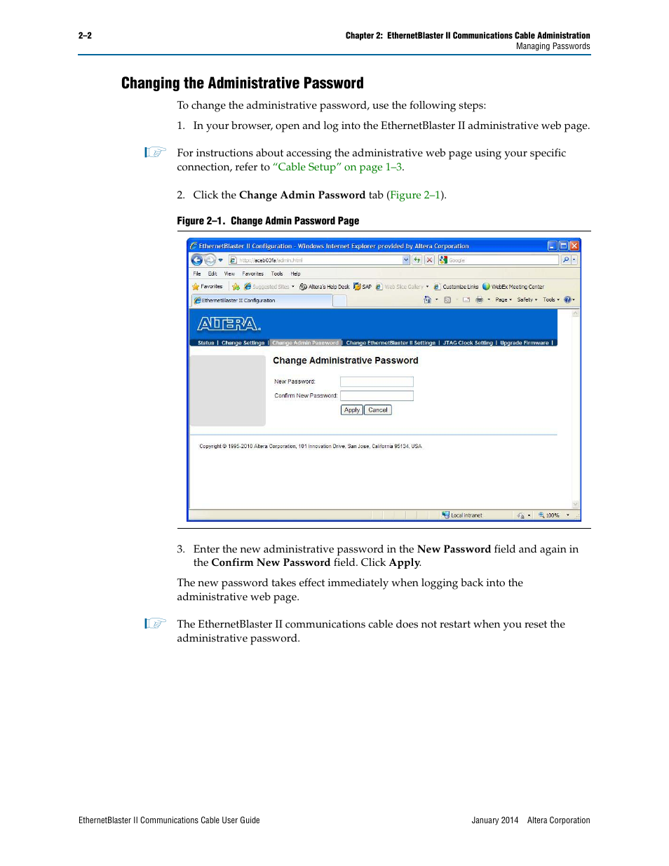 Changing the administrative password, Changing the administrative password –2 | Altera EthernetBlaster II User Manual | Page 20 / 32