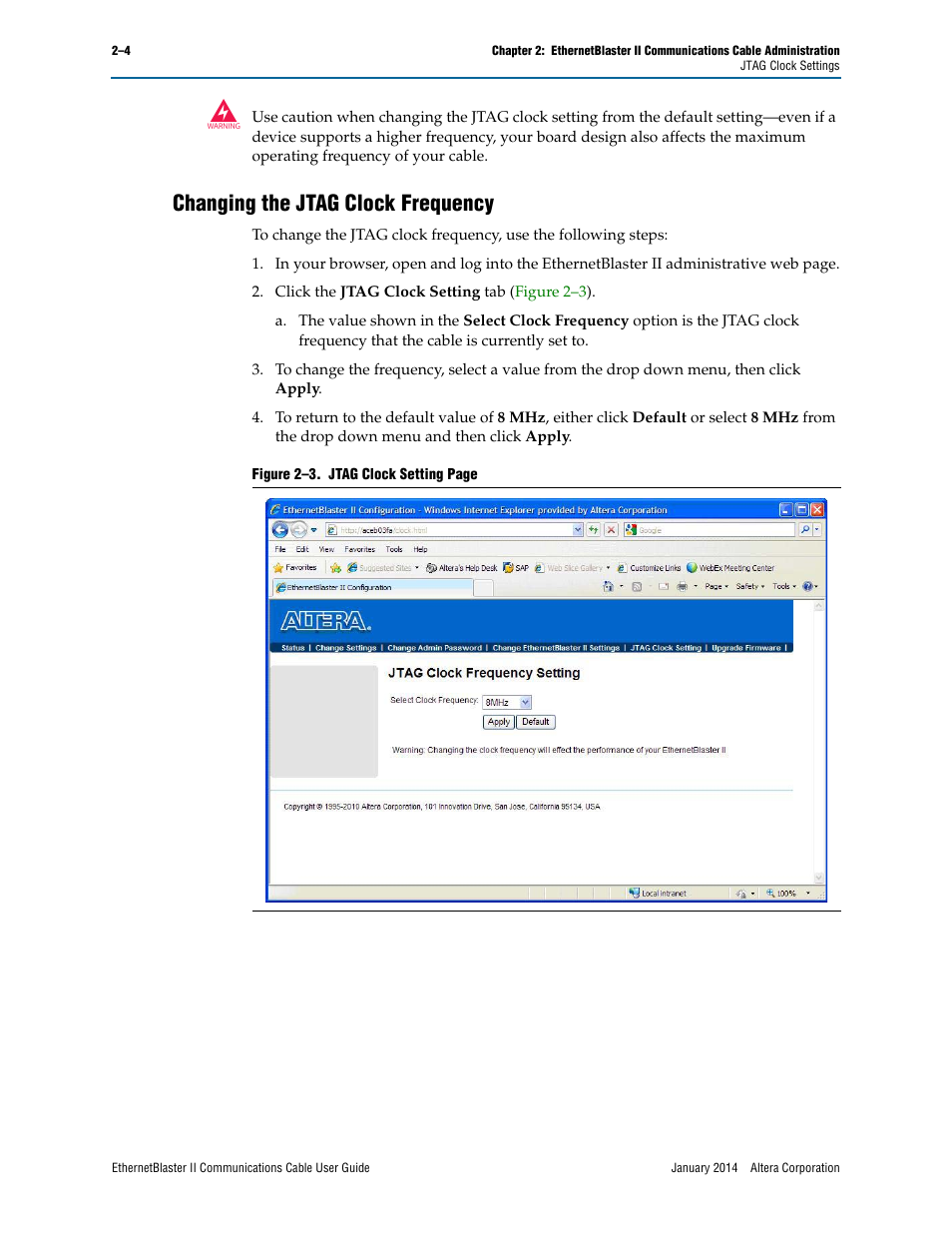 Changing the jtag clock frequency, Changing the jtag clock frequency –4 | Altera EthernetBlaster II User Manual | Page 22 / 32
