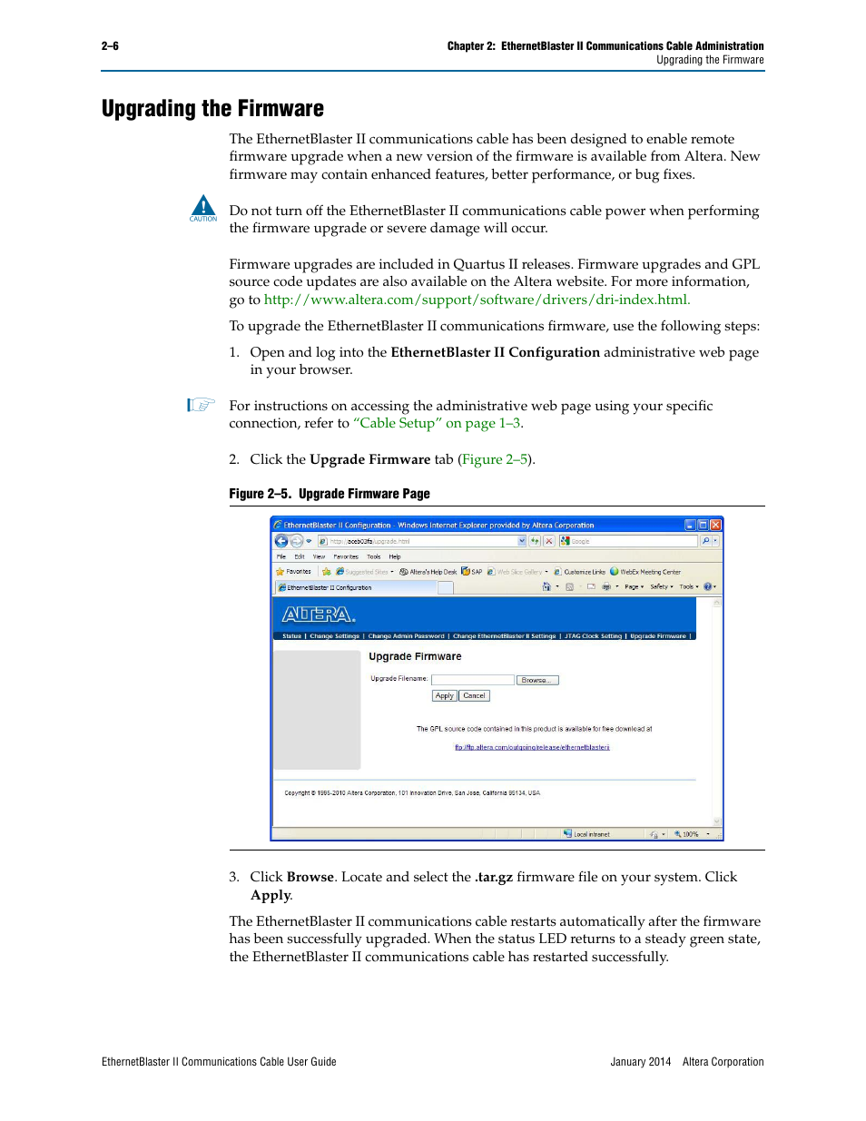 Upgrading the firmware, Upgrading the firmware –6 | Altera EthernetBlaster II User Manual | Page 24 / 32