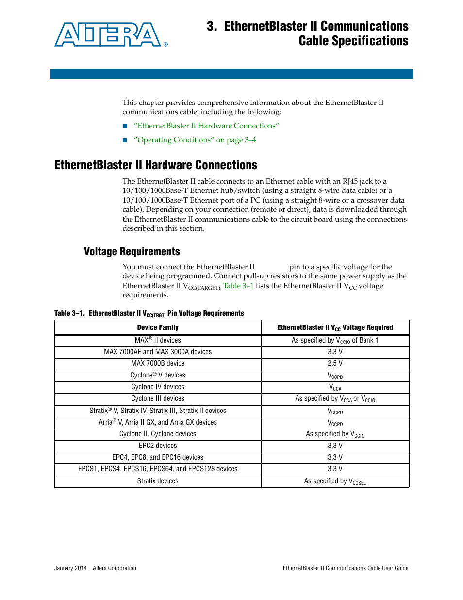Ethernetblaster ii hardware connections, Voltage requirements, Ethernetblaster ii hardware connections –1 | Voltage requirements –1 | Altera EthernetBlaster II User Manual | Page 25 / 32