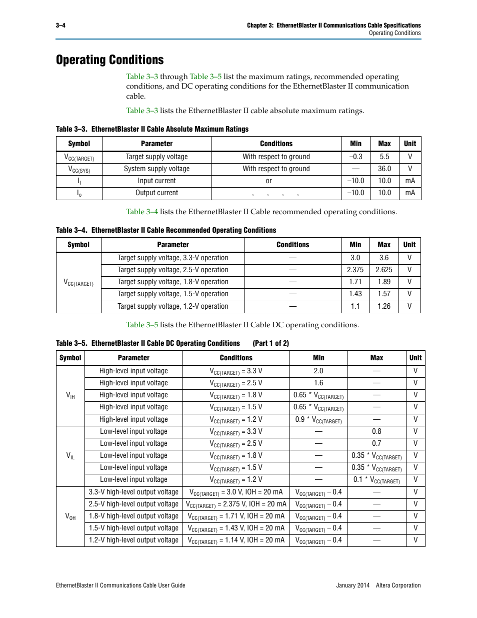 Operating conditions, Operating conditions –4 | Altera EthernetBlaster II User Manual | Page 28 / 32