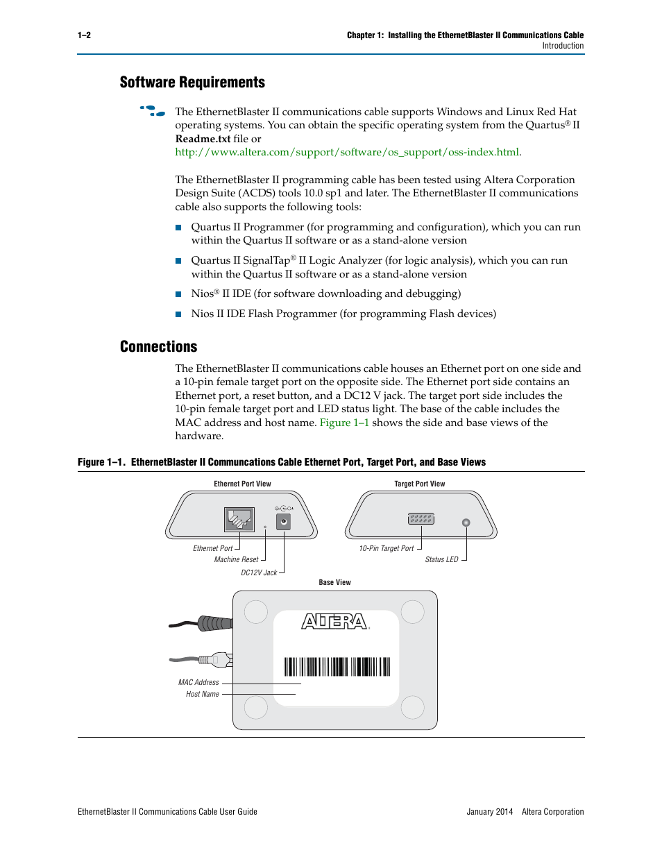 Software requirements, Connections, Software requirements –2 connections –2 | Altera EthernetBlaster II User Manual | Page 6 / 32