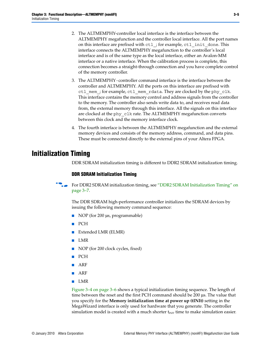 Initialization timing, Initialization timing –5, Ddr sdram initialization timing –5 | Altera External Memory PHY Interface User Manual | Page 21 / 83