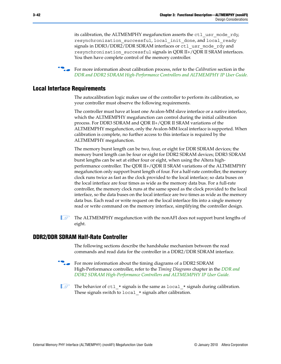 Local interface requirements, Ddr2/ddr sdram half-rate controller | Altera External Memory PHY Interface User Manual | Page 58 / 83