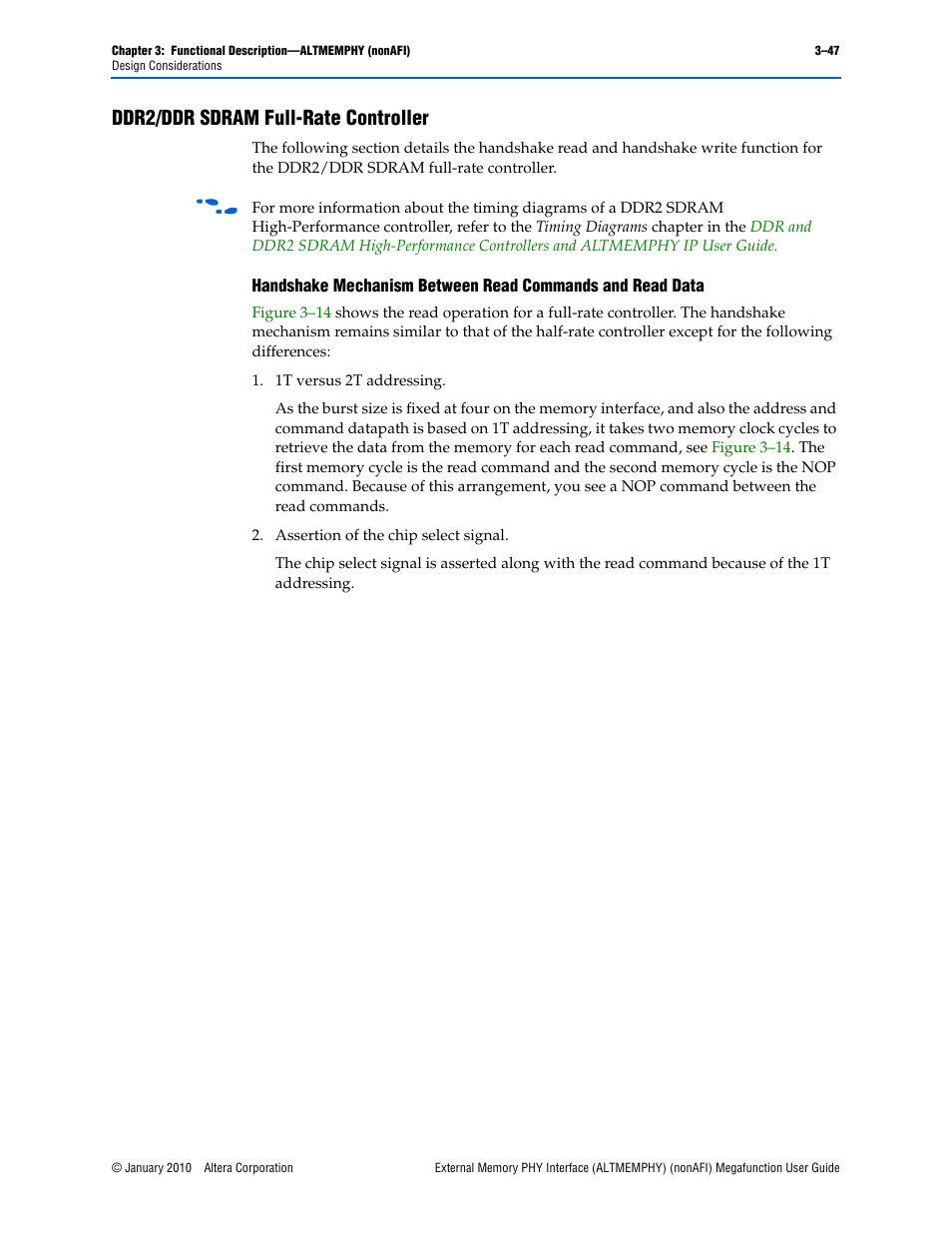 Ddr2/ddr sdram full-rate controller, Ddr2/ddr sdram full-rate controller –47, Handshake mechanism | Handshake mechanism between | Altera External Memory PHY Interface User Manual | Page 63 / 83