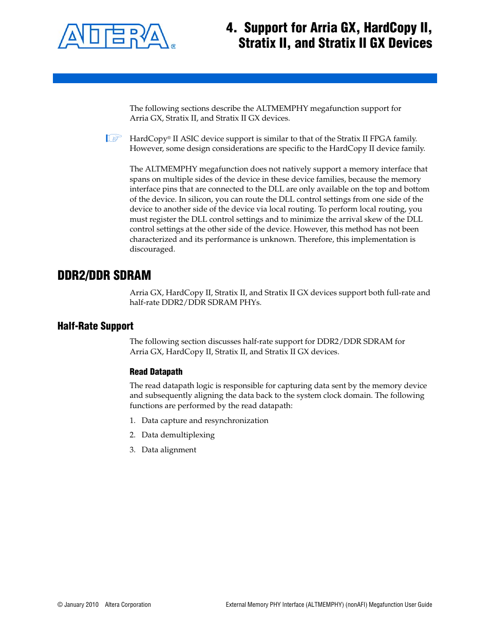 Ddr2/ddr sdram, Half-rate support, Ddr2/ddr sdram –1 | Half-rate support –1, Read datapath –1 | Altera External Memory PHY Interface User Manual | Page 69 / 83