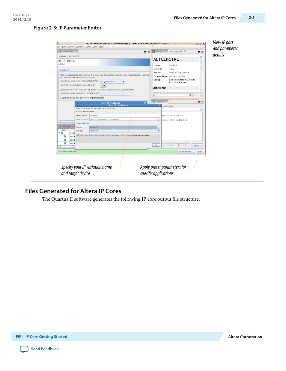 Files generated for altera ip cores, Files generated for altera ip cores -5 | Altera FIR Compiler II MegaCore Function User Manual | Page 20 / 57