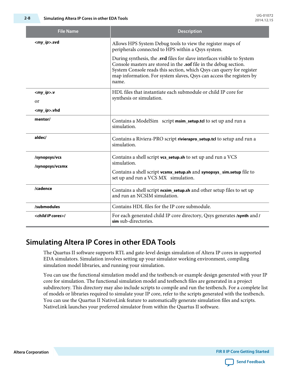 Simulating altera ip cores in other eda tools, Simulating altera ip cores in other eda tools -8 | Altera FIR Compiler II MegaCore Function User Manual | Page 23 / 57