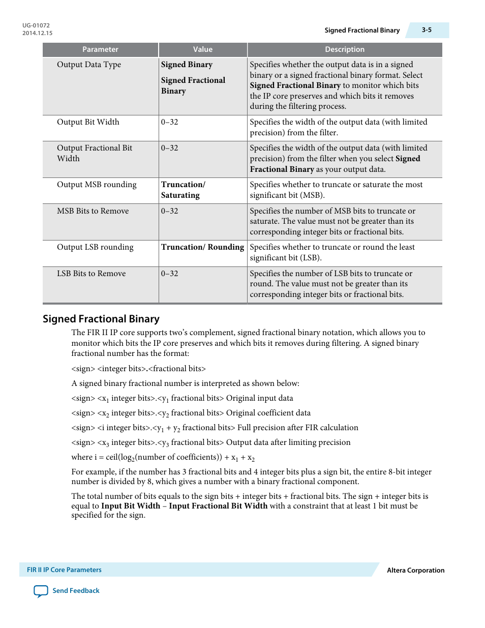 Signed fractional binary, Signed fractional binary -5 | Altera FIR Compiler II MegaCore Function User Manual | Page 30 / 57